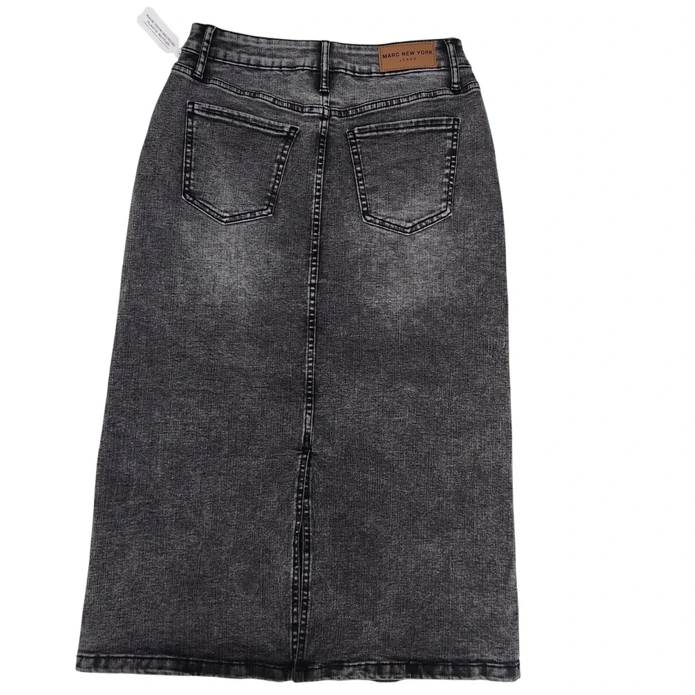 Marc‎ New York Jeans Denim Midi Skirt Ash Grey Stretch Faded MJ4MS249 Womens 2